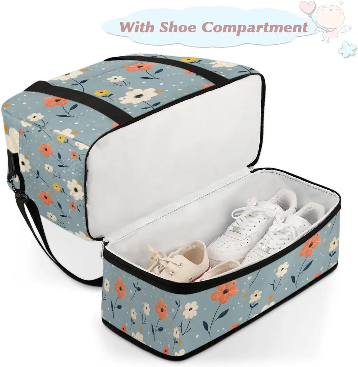 Elegant Flora Printings Travel Duffle Bag, Collapsible Travel Bag Sports Gym Bag With Shoes Compartment Weekender Bag Overnight Bag For Women Men