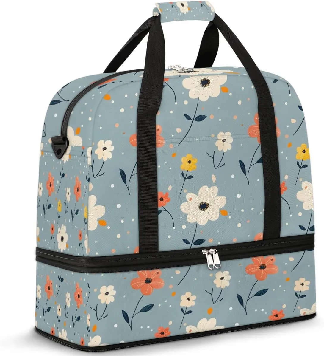Elegant Flora Printings Travel Duffle Bag, Collapsible Travel Bag Sports Gym Bag With Shoes Compartment Weekender Bag Overnight Bag For Women Men