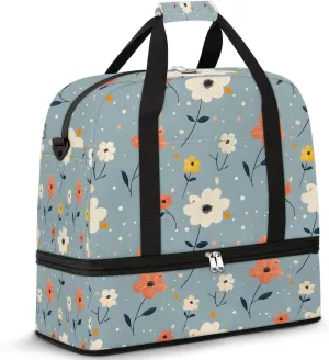 Elegant Flora Printings Travel Duffle Bag, Collapsible Travel Bag Sports Gym Bag With Shoes Compartment Weekender Bag Overnight Bag For Women Men