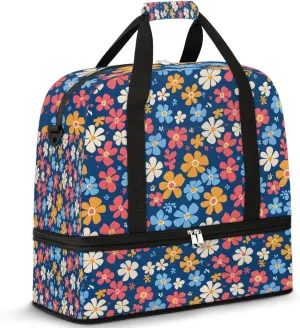 Elegant Flora Prints Travel Duffle Bag, Collapsible Travel Bag Sports Gym Bag With Shoes Compartment Weekender Bag Overnight Bag For Women Men