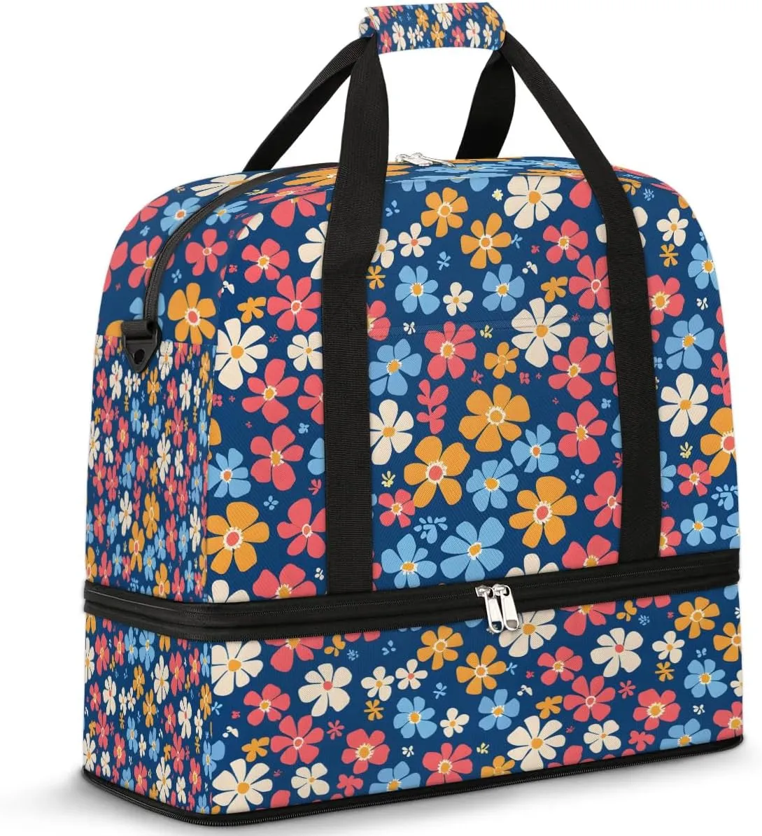 Elegant Flora Prints Travel Duffle Bag, Collapsible Travel Bag Sports Gym Bag With Shoes Compartment Weekender Bag Overnight Bag For Women Men
