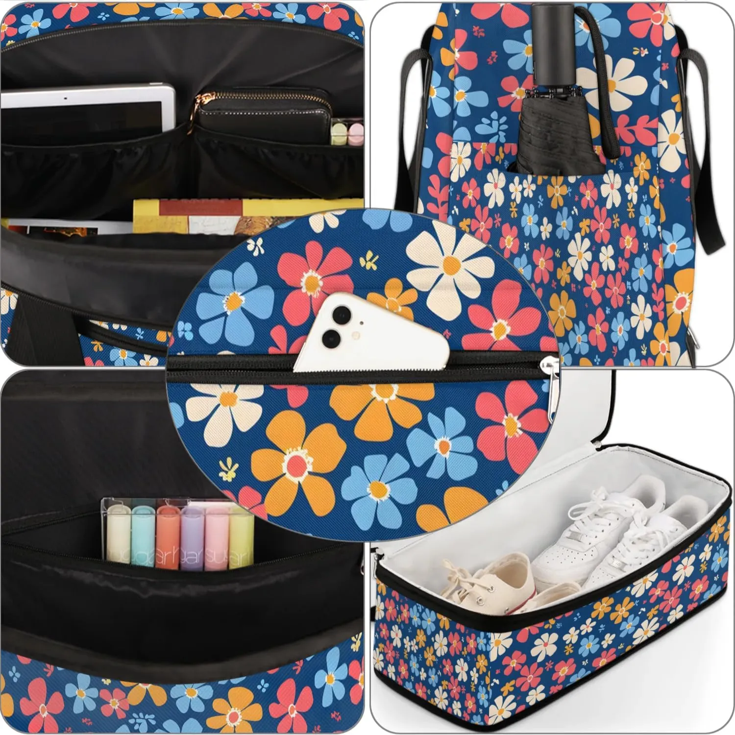 Elegant Flora Prints Travel Duffle Bag, Collapsible Travel Bag Sports Gym Bag With Shoes Compartment Weekender Bag Overnight Bag For Women Men