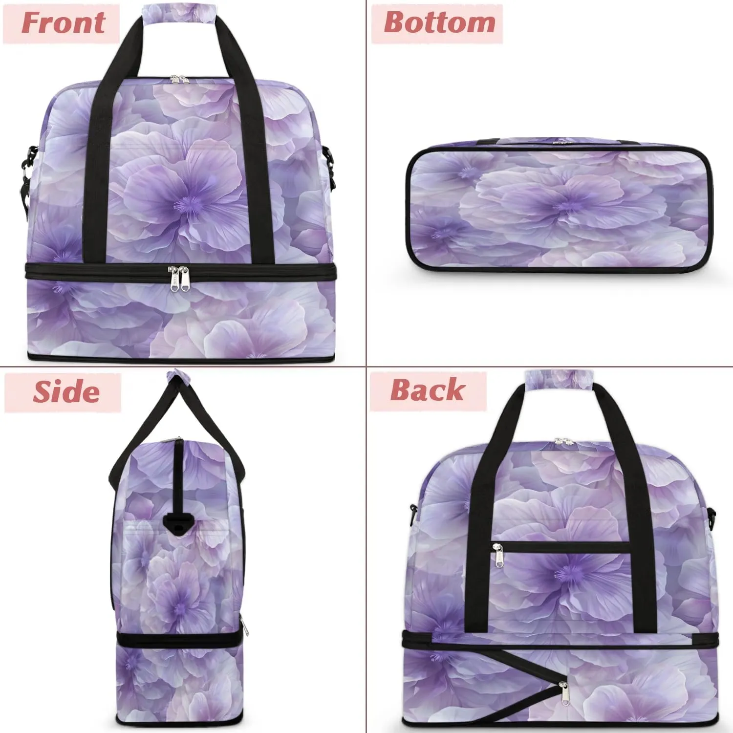 Elegant Flower Colorful Printings Travel Duffle Bag, Collapsible Travel Bag Sports Gym Bag With Shoes Compartment Weekender Bag Overnight Bag For Women Men