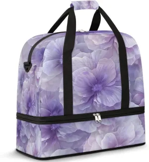 Elegant Flower Colorful Printings Travel Duffle Bag, Collapsible Travel Bag Sports Gym Bag With Shoes Compartment Weekender Bag Overnight Bag For Women Men