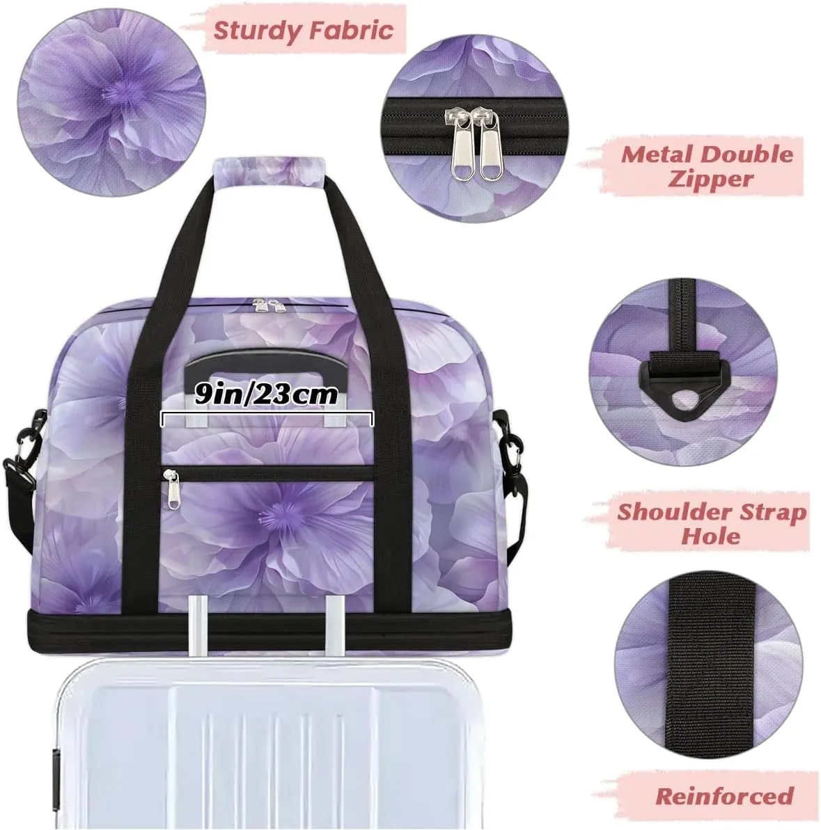 Elegant Flower Colorful Printings Travel Duffle Bag, Collapsible Travel Bag Sports Gym Bag With Shoes Compartment Weekender Bag Overnight Bag For Women Men