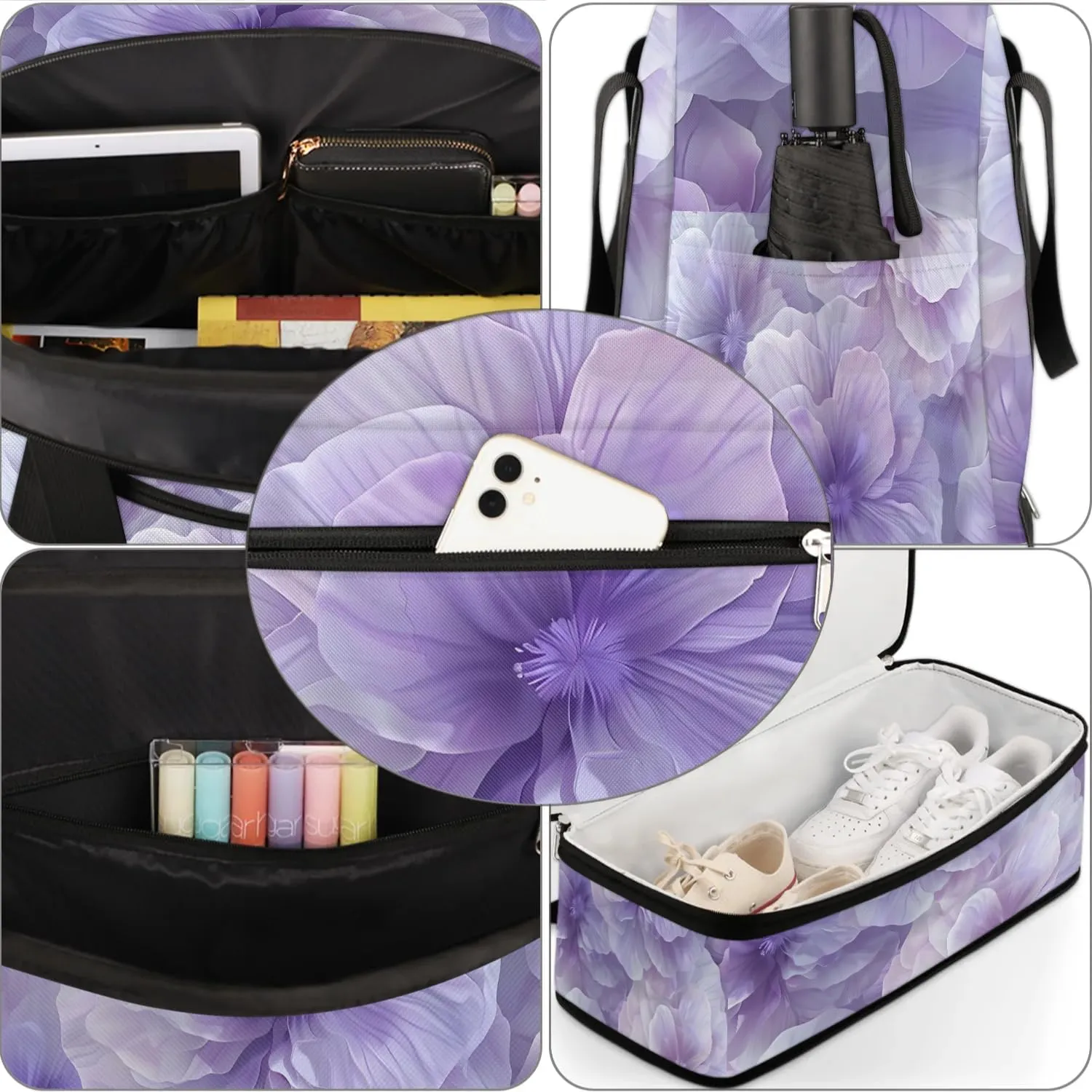 Elegant Flower Colorful Printings Travel Duffle Bag, Collapsible Travel Bag Sports Gym Bag With Shoes Compartment Weekender Bag Overnight Bag For Women Men