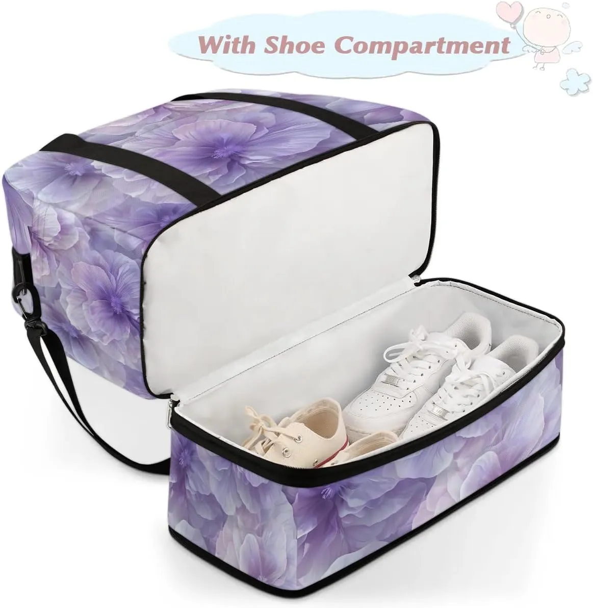 Elegant Flower Colorful Printings Travel Duffle Bag, Collapsible Travel Bag Sports Gym Bag With Shoes Compartment Weekender Bag Overnight Bag For Women Men