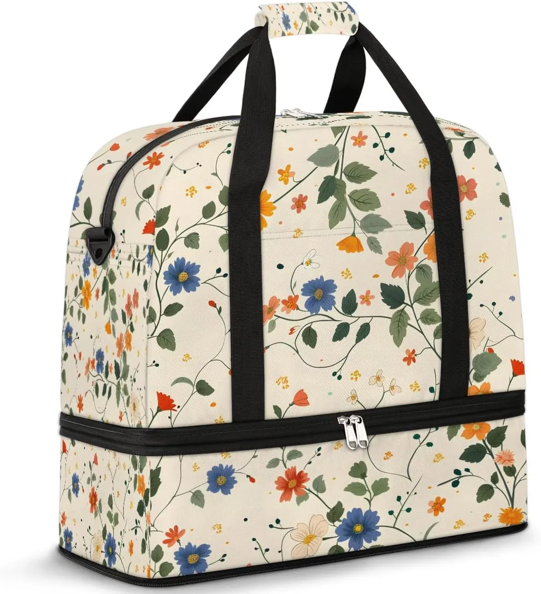 Elegant Flower Flora Patterns Travel Duffle Bag, Collapsible Travel Bag Sports Gym Bag With Shoes Compartment Weekender Bag Overnight Bag For Women Men
