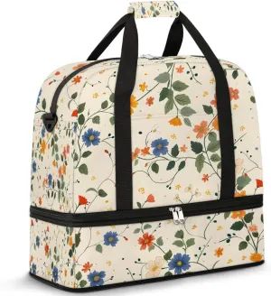 Elegant Flower Flora Patterns Travel Duffle Bag, Collapsible Travel Bag Sports Gym Bag With Shoes Compartment Weekender Bag Overnight Bag For Women Men