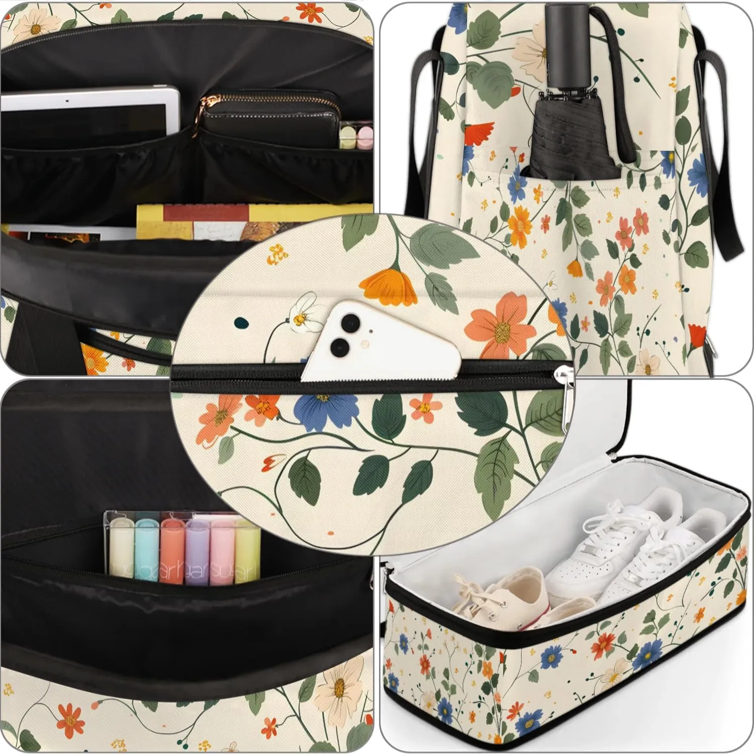 Elegant Flower Flora Patterns Travel Duffle Bag, Collapsible Travel Bag Sports Gym Bag With Shoes Compartment Weekender Bag Overnight Bag For Women Men
