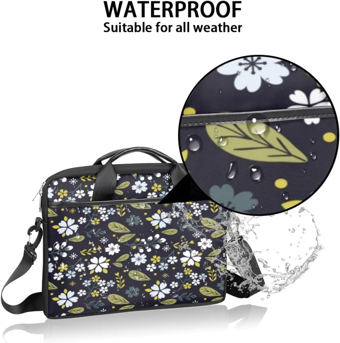 Elegant Flower Laptop Bag for Women Men 13-15 Inch Computer Briefcase Bag Lightweight Notebook Shoulder Messenger Bag