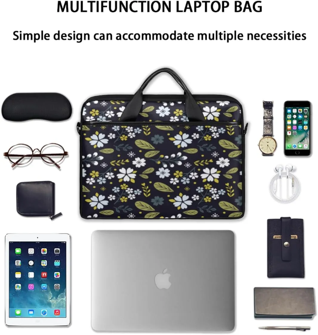 Elegant Flower Laptop Bag for Women Men 13-15 Inch Computer Briefcase Bag Lightweight Notebook Shoulder Messenger Bag