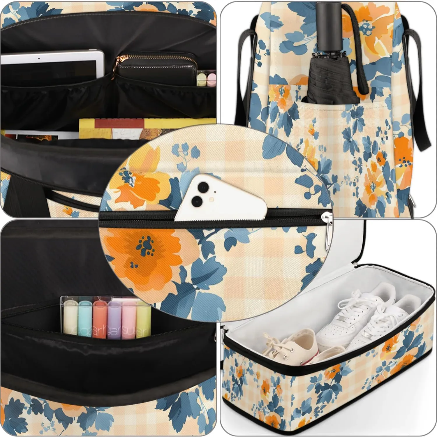 Elegant Flowers Prints Travel Duffle Bag, Collapsible Travel Bag Sports Gym Bag With Shoes Compartment Weekender Bag Overnight Bag For Women Men