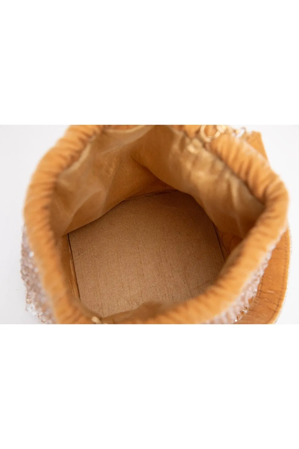 Elegant Golden Potli Bag With White Crystal Drops