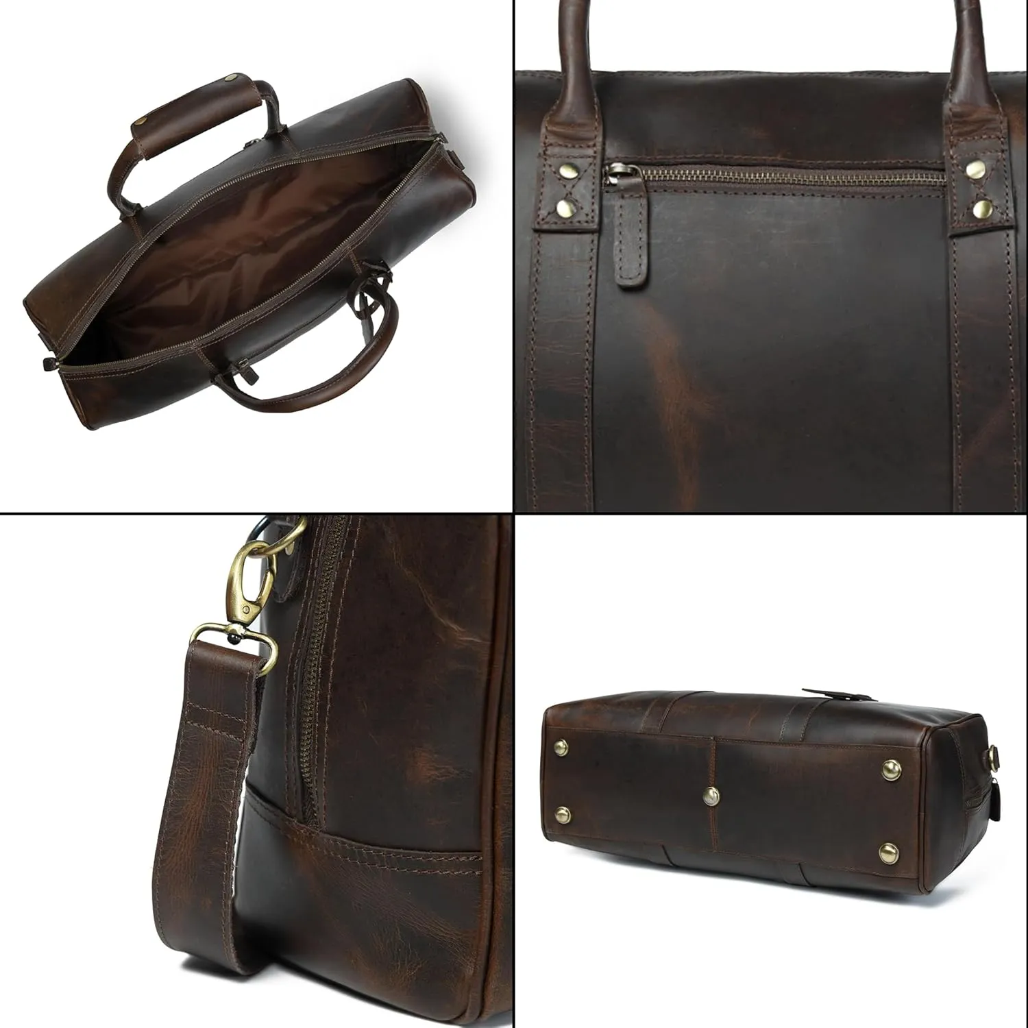 ELIZO Leather Duffle Bag For Men Women REAL FULL GRAIN Travel Overnight Weekender Carry On Luggage Sports Gym Bags (Walnut 20 Inch) Nomad