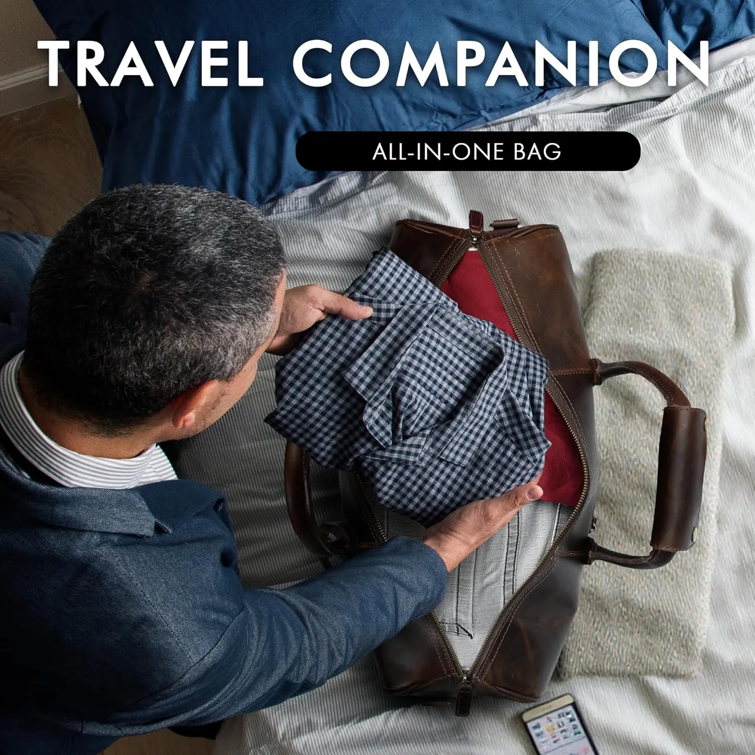 ELIZO Leather Duffle Bag For Men Women REAL FULL GRAIN Travel Overnight Weekender Carry On Luggage Sports Gym Bags (Walnut 20 Inch) Nomad