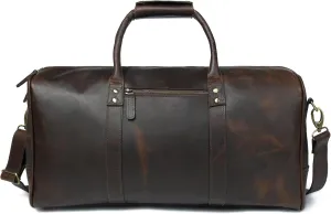 ELIZO Leather Duffle Bag For Men Women REAL FULL GRAIN Travel Overnight Weekender Carry On Luggage Sports Gym Bags (Walnut 20 Inch) Nomad
