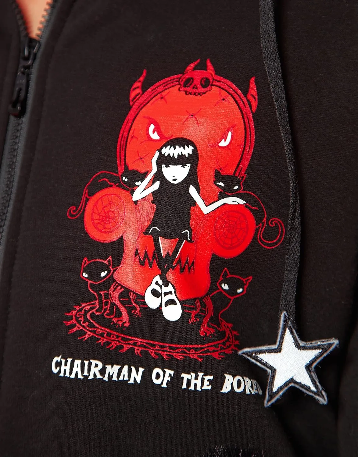 Emily the Strange Girls Cat Zip Up Hoodie Chairman of The Bored Print with Paw Gloves