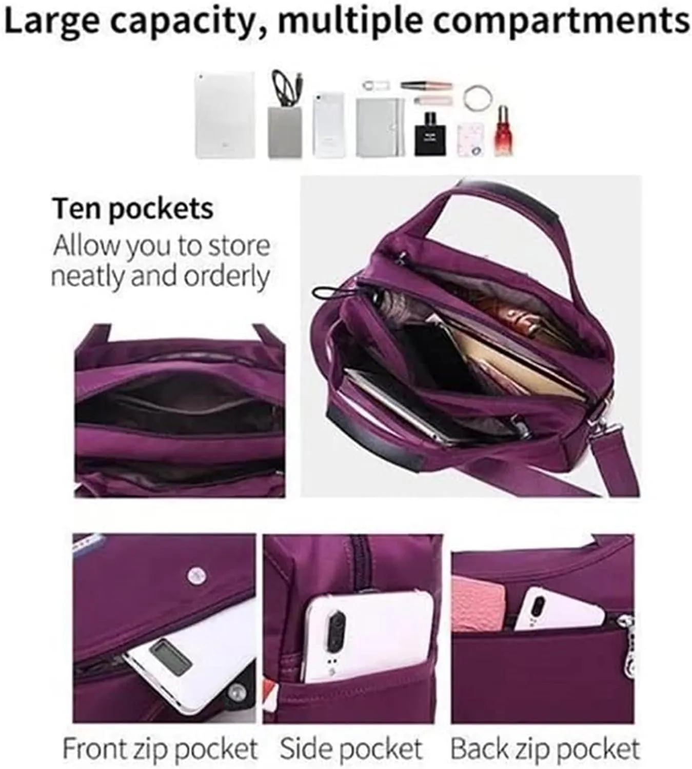 Emrefashion Bags, Women's Fashion Anti-Theft Handbag, Crossbody Bag, Shoulder Handbags, Waterproof Oxford Cloth (Camouflage Purple,One size)