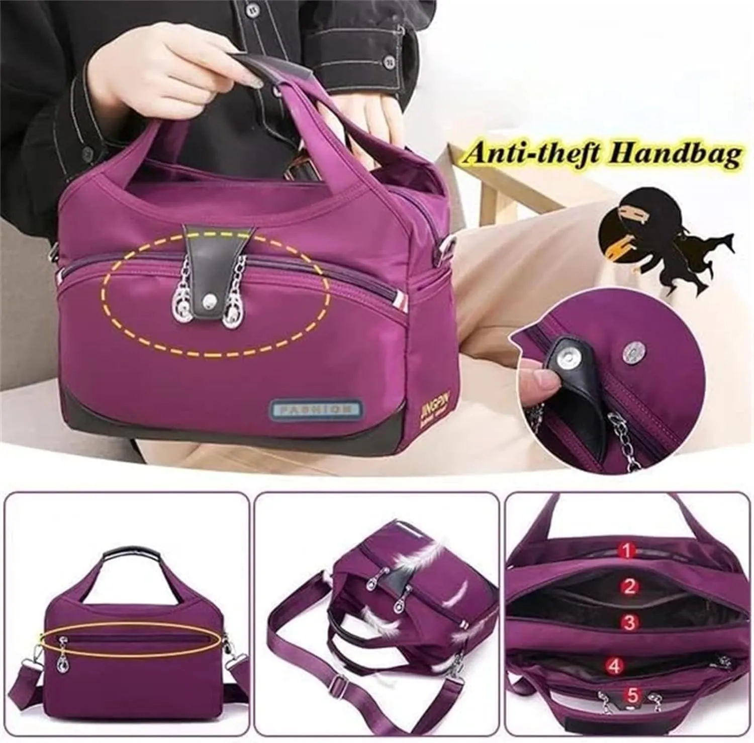 Emrefashion Bags, Women's Fashion Anti-Theft Handbag, Crossbody Bag, Shoulder Handbags, Waterproof Oxford Cloth (Camouflage Purple,One size)