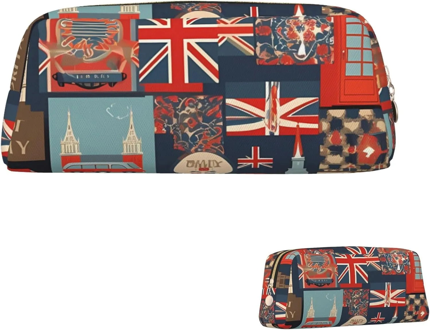 England Symbols Makeup Bag for Women Men Pencil Pouch Travel Small Cosmetic Bag Zippered Toiletry Bags Aesthetic Pen Bags Trendy Storage Bags Leather Coin Pouch Purse