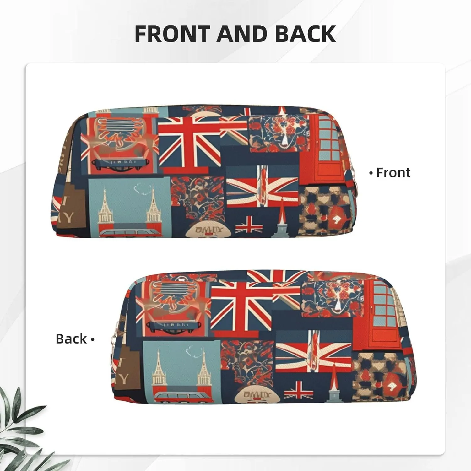 England Symbols Makeup Bag for Women Men Pencil Pouch Travel Small Cosmetic Bag Zippered Toiletry Bags Aesthetic Pen Bags Trendy Storage Bags Leather Coin Pouch Purse