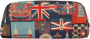 England Symbols Makeup Bag for Women Men Pencil Pouch Travel Small Cosmetic Bag Zippered Toiletry Bags Aesthetic Pen Bags Trendy Storage Bags Leather Coin Pouch Purse