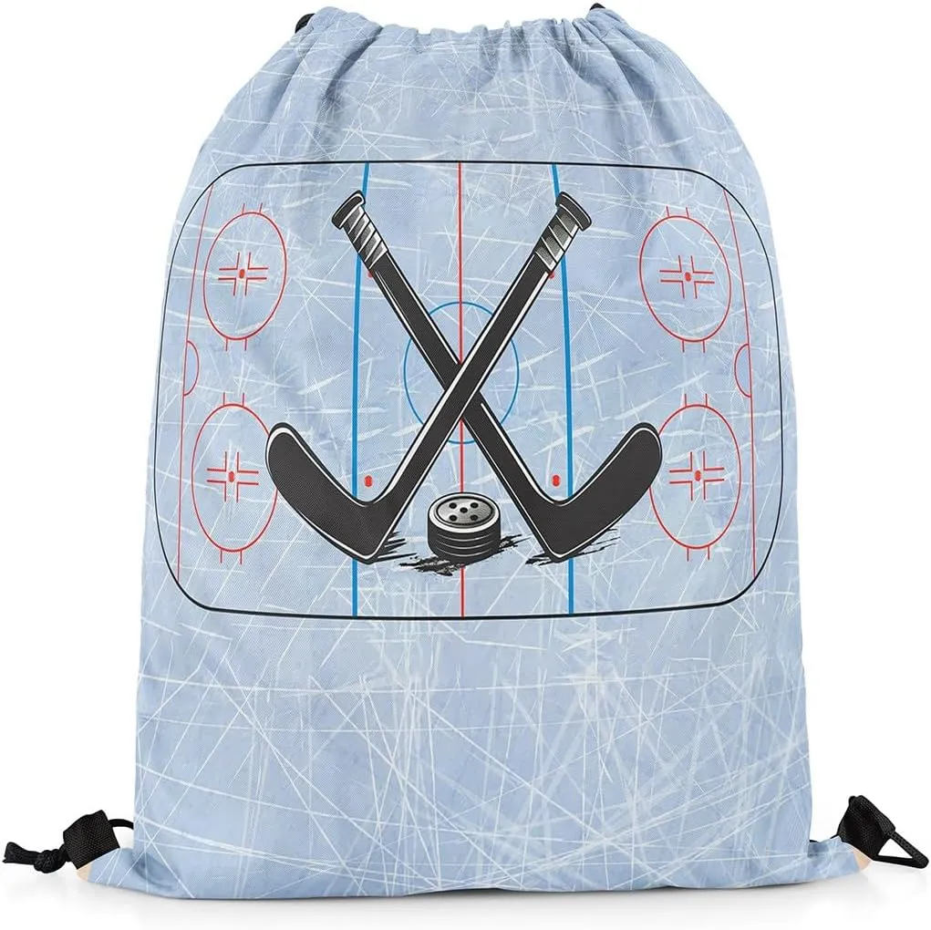 Erosebridal Hockey Drawstring Bags,Sports Game Drawstring Backpack 13x15.7 for Sport Gym Swim Yoga Camping,Minimalist Hockey Stick Draw String Back Bag,Geometric Lines Square String Backpack