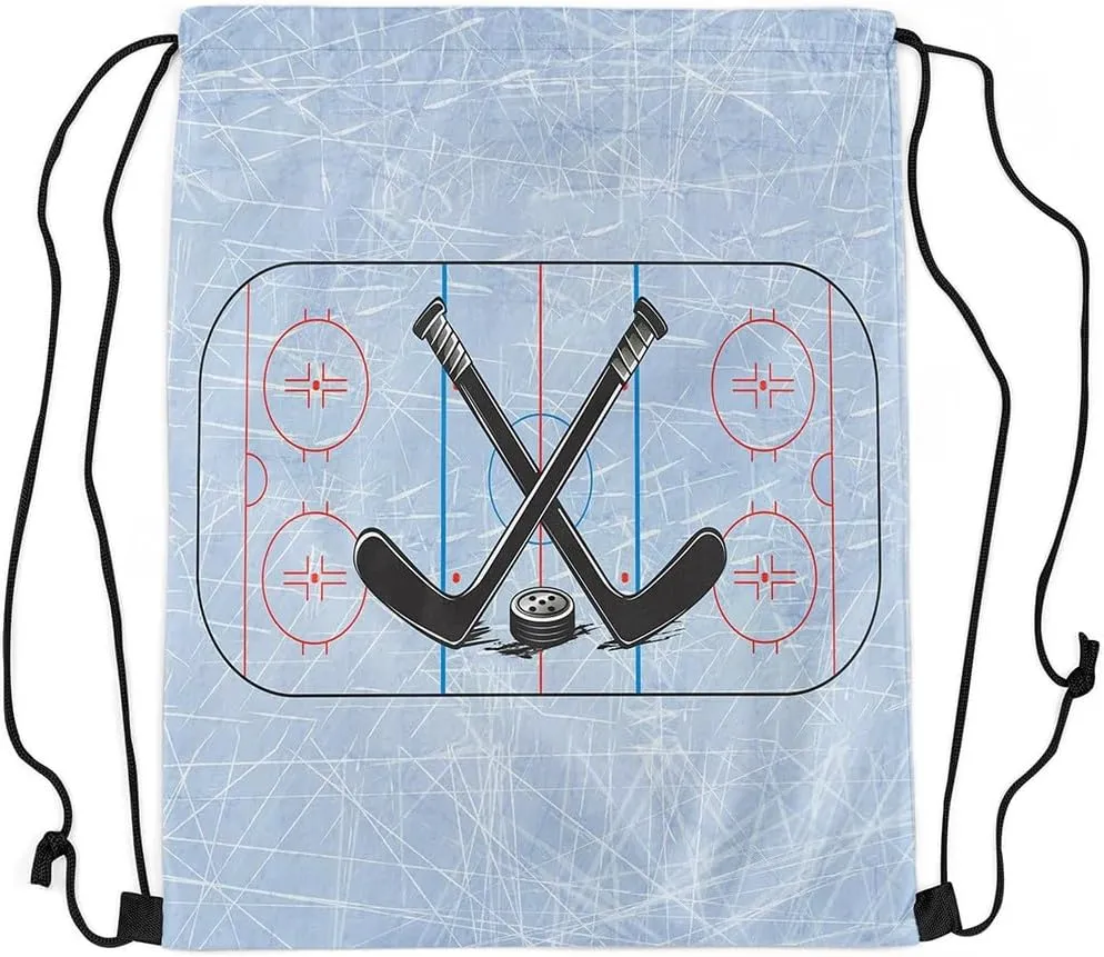 Erosebridal Hockey Drawstring Bags,Sports Game Drawstring Backpack 13x15.7 for Sport Gym Swim Yoga Camping,Minimalist Hockey Stick Draw String Back Bag,Geometric Lines Square String Backpack