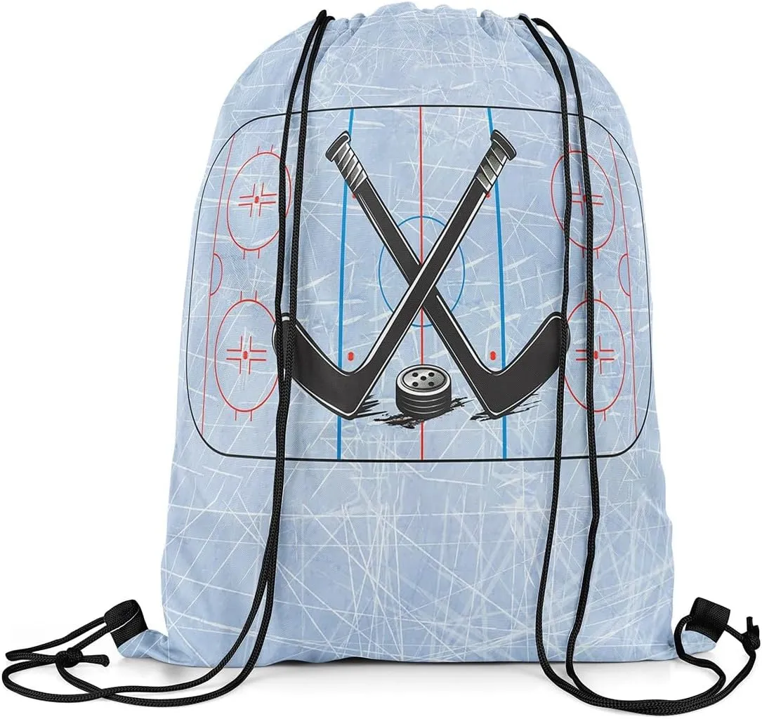 Erosebridal Hockey Drawstring Bags,Sports Game Drawstring Backpack 13x15.7 for Sport Gym Swim Yoga Camping,Minimalist Hockey Stick Draw String Back Bag,Geometric Lines Square String Backpack