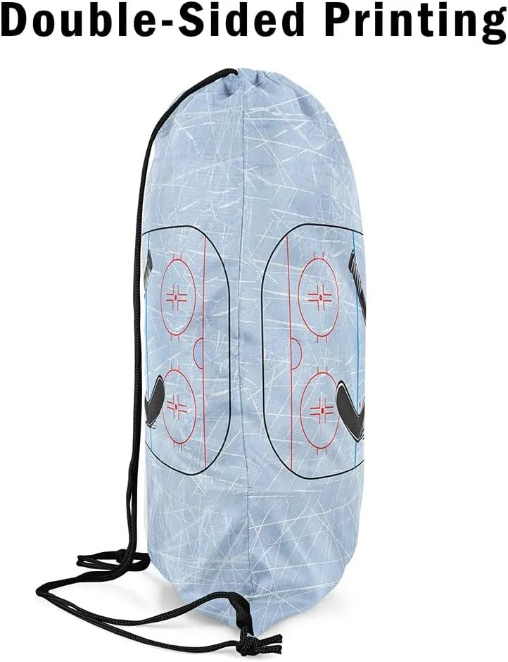 Erosebridal Hockey Drawstring Bags,Sports Game Drawstring Backpack 13x15.7 for Sport Gym Swim Yoga Camping,Minimalist Hockey Stick Draw String Back Bag,Geometric Lines Square String Backpack