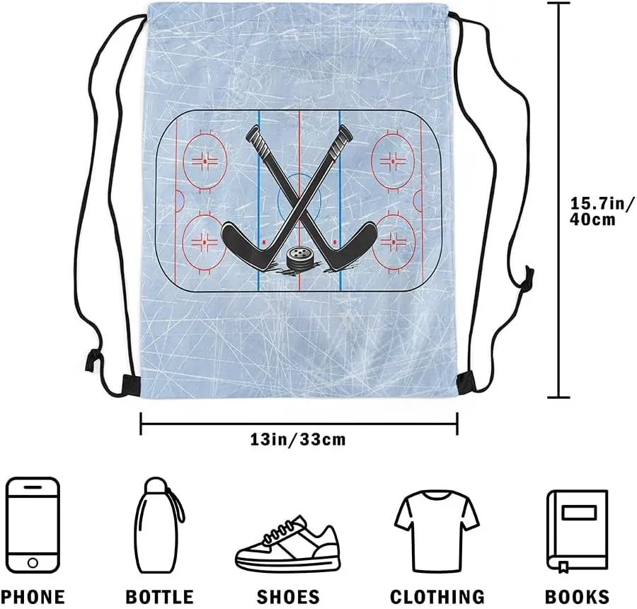 Erosebridal Hockey Drawstring Bags,Sports Game Drawstring Backpack 13x15.7 for Sport Gym Swim Yoga Camping,Minimalist Hockey Stick Draw String Back Bag,Geometric Lines Square String Backpack