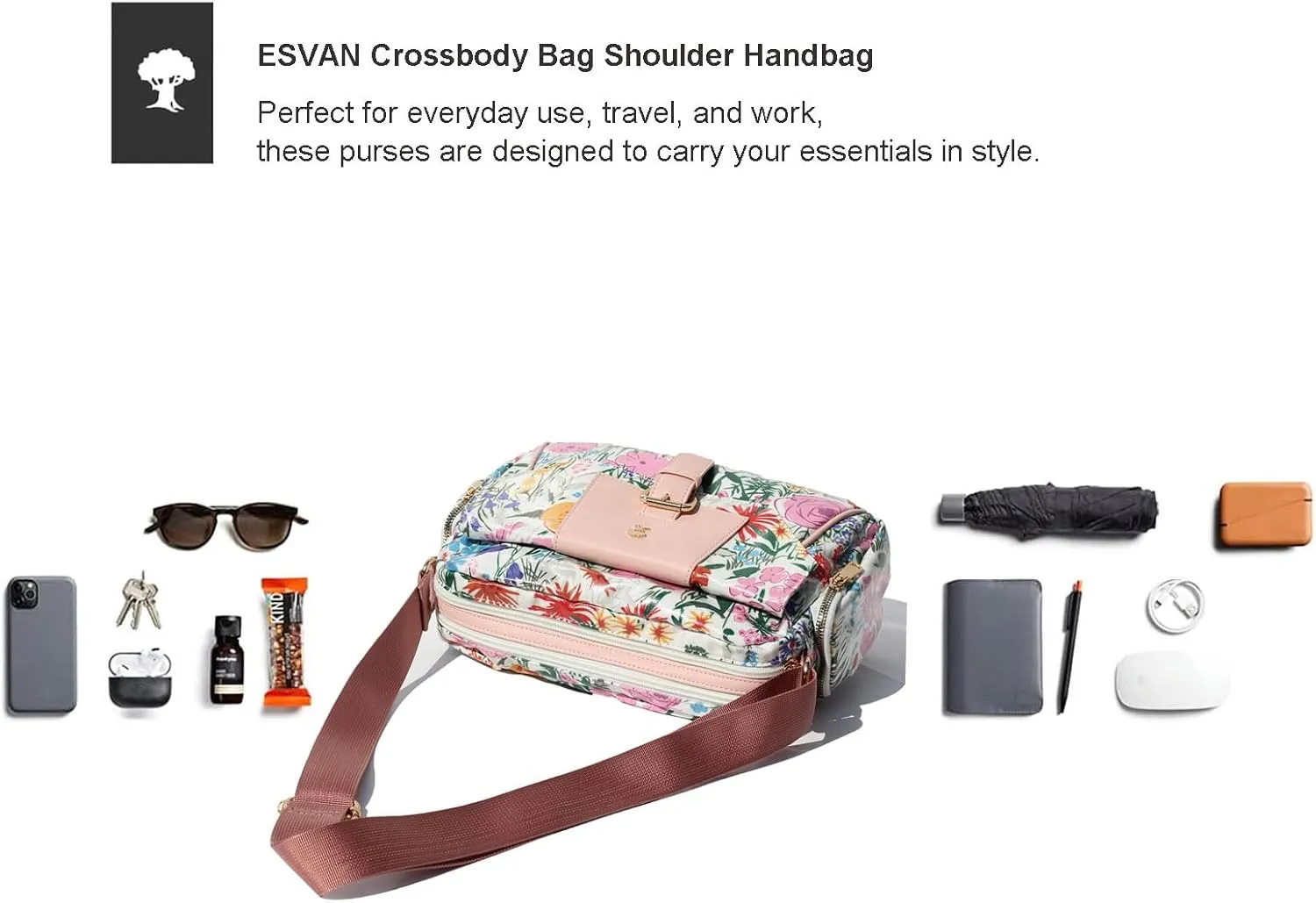ESVAN Crossbody Bags for Women, Fashion Purses for Women Handbags Shoulder Bag with 2 Detachable Strap
