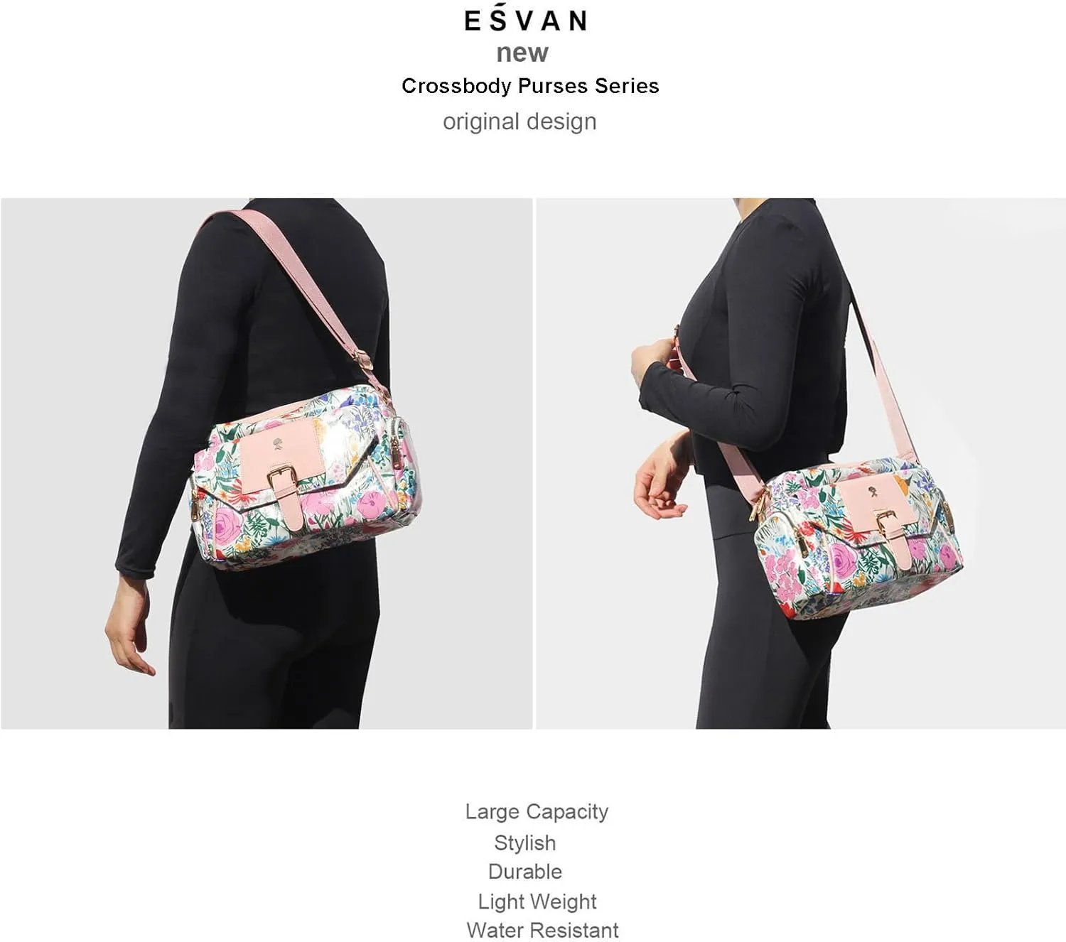 ESVAN Crossbody Bags for Women, Fashion Purses for Women Handbags Shoulder Bag with 2 Detachable Strap