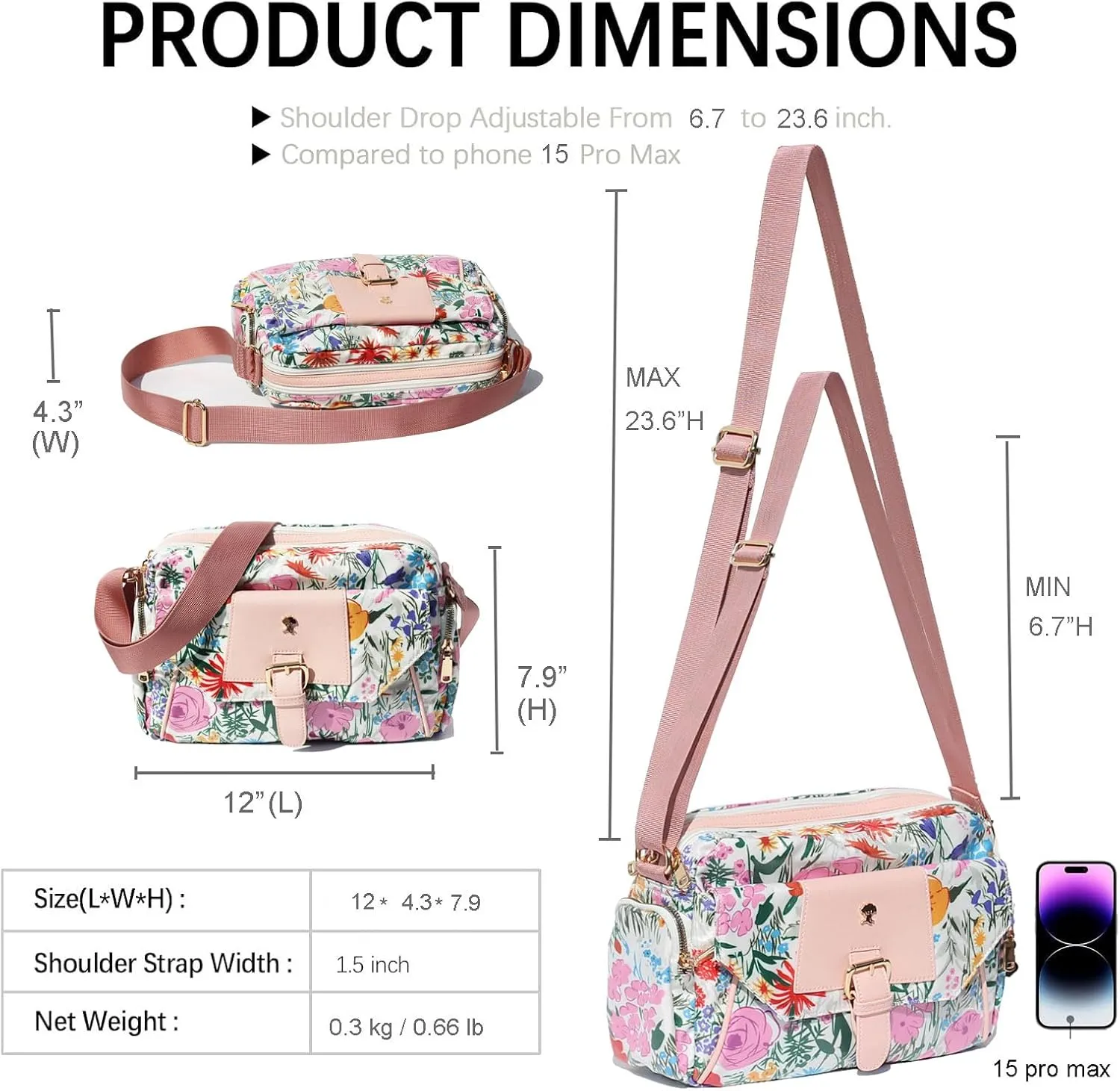 ESVAN Crossbody Bags for Women, Fashion Purses for Women Handbags Shoulder Bag with 2 Detachable Strap