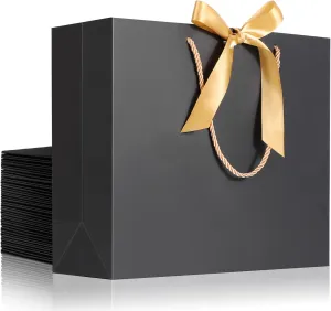 EUSOAR Gift Bags with Ribbon, 20pcs 12.5""x4.5""x11"" Thank You Gift Paper Bags with Handle, Shopping Wedding Party Favor Paper Bags Gift Treat Bags Bulk for Wedding Baby Shower Guests Bridal, Black