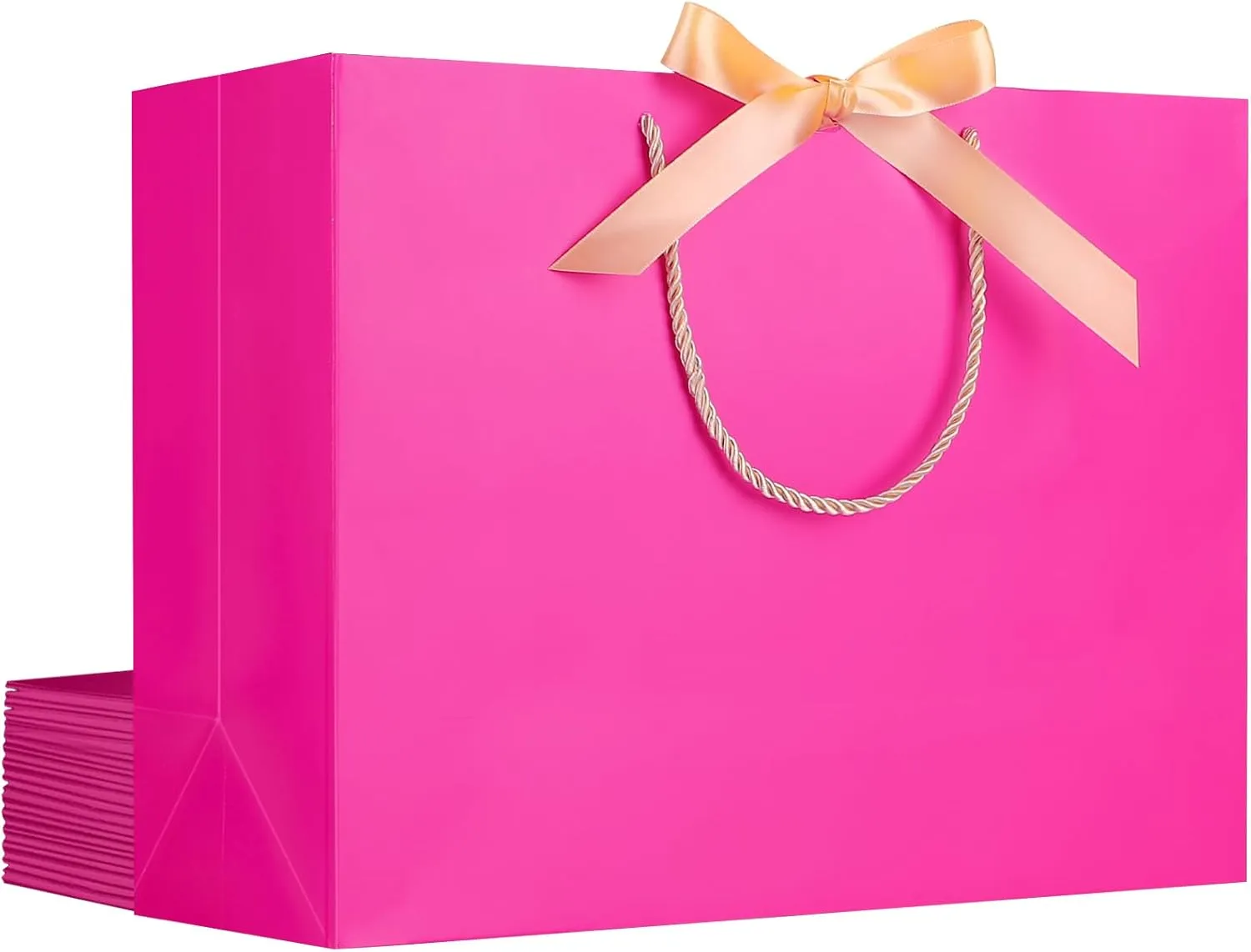 EUSOAR Large Gift Bags, 12pcs 16"x6"x12" Hot Pink Thank You Paper Gift Bags with Bow Ribbon Handle, Gift Wrap Shopping Treat Bags Bulk for Wedding Party Favor Baby Showers Bridesmaid Birthday