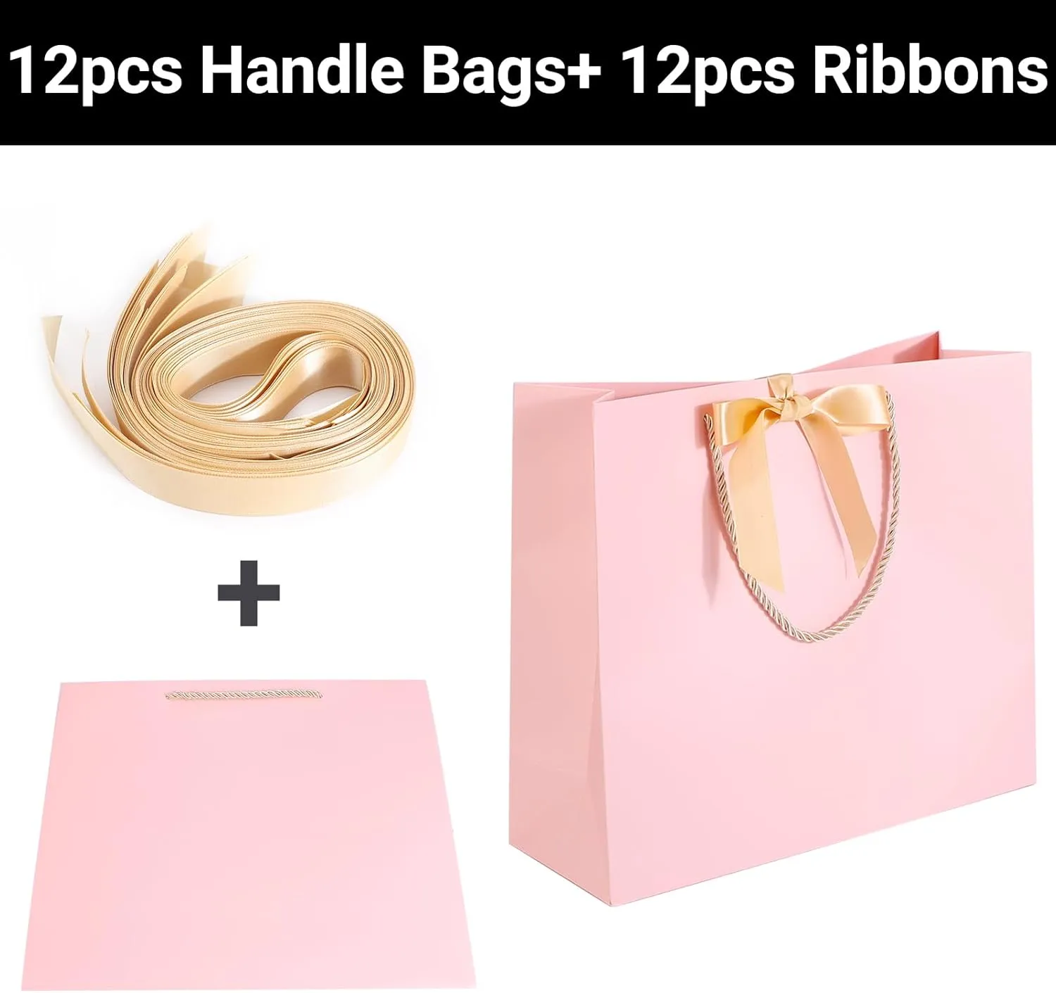 EUSOAR Thank You Gift Bags, 12pcs 12.5"x4.5"x11" Thank You Gift Paper Bags with Bow Ribbon Handle, Gift Wrap Treat Bags Bulk for Wedding Baby Shower Birthday Bridesmaid Anniversary Holiday Party