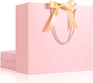 EUSOAR Thank You Gift Bags, 12pcs 12.5"x4.5"x11" Thank You Gift Paper Bags with Bow Ribbon Handle, Gift Wrap Treat Bags Bulk for Wedding Baby Shower Birthday Bridesmaid Anniversary Holiday Party