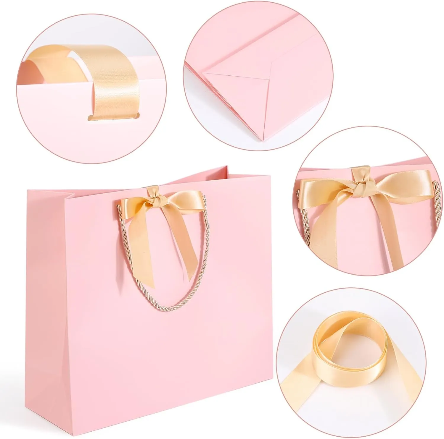 EUSOAR Thank You Gift Bags, 12pcs 12.5"x4.5"x11" Thank You Gift Paper Bags with Bow Ribbon Handle, Gift Wrap Treat Bags Bulk for Wedding Baby Shower Birthday Bridesmaid Anniversary Holiday Party