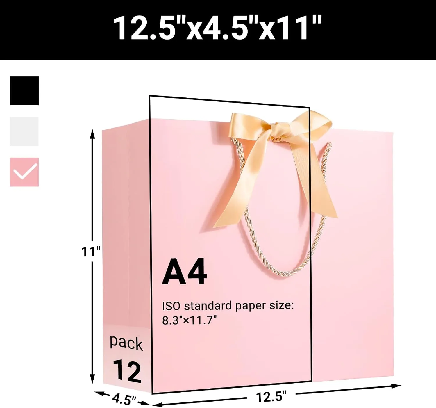 EUSOAR Thank You Gift Bags, 12pcs 12.5"x4.5"x11" Thank You Gift Paper Bags with Bow Ribbon Handle, Gift Wrap Treat Bags Bulk for Wedding Baby Shower Birthday Bridesmaid Anniversary Holiday Party