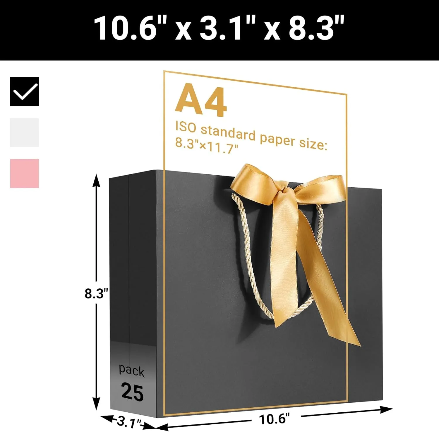 EUSOAR Wedding Favor Bags, 25pcs 10.6"x3.1"x8.3" Black Kraft Thank You Gift Paper Bags with Bow Ribbon Handle, Shopping Party Favor Gift Treat Bags Bulk for Wedding Baby Shower Guests Bridal