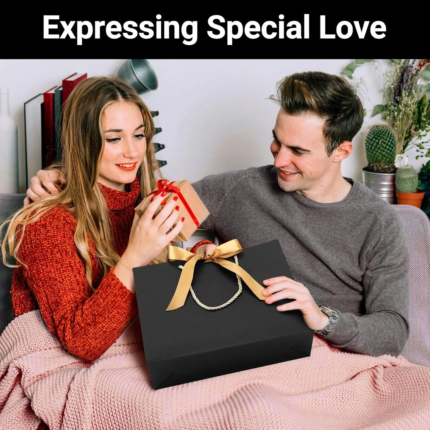 EUSOAR Wedding Favor Bags, 25pcs 10.6"x3.1"x8.3" Black Kraft Thank You Gift Paper Bags with Bow Ribbon Handle, Shopping Party Favor Gift Treat Bags Bulk for Wedding Baby Shower Guests Bridal