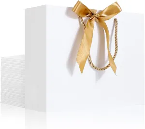 EUSOAR White Thank You Gift Bags with Handles，20pcs 10.6"x3.1"x8.3" Gift Bags with Ribbon Wedding Favor Bags, Gift Wrap Treat Bags Bulk for Wedding,Party Favors,Grocery,Baby Showers, Birthdays