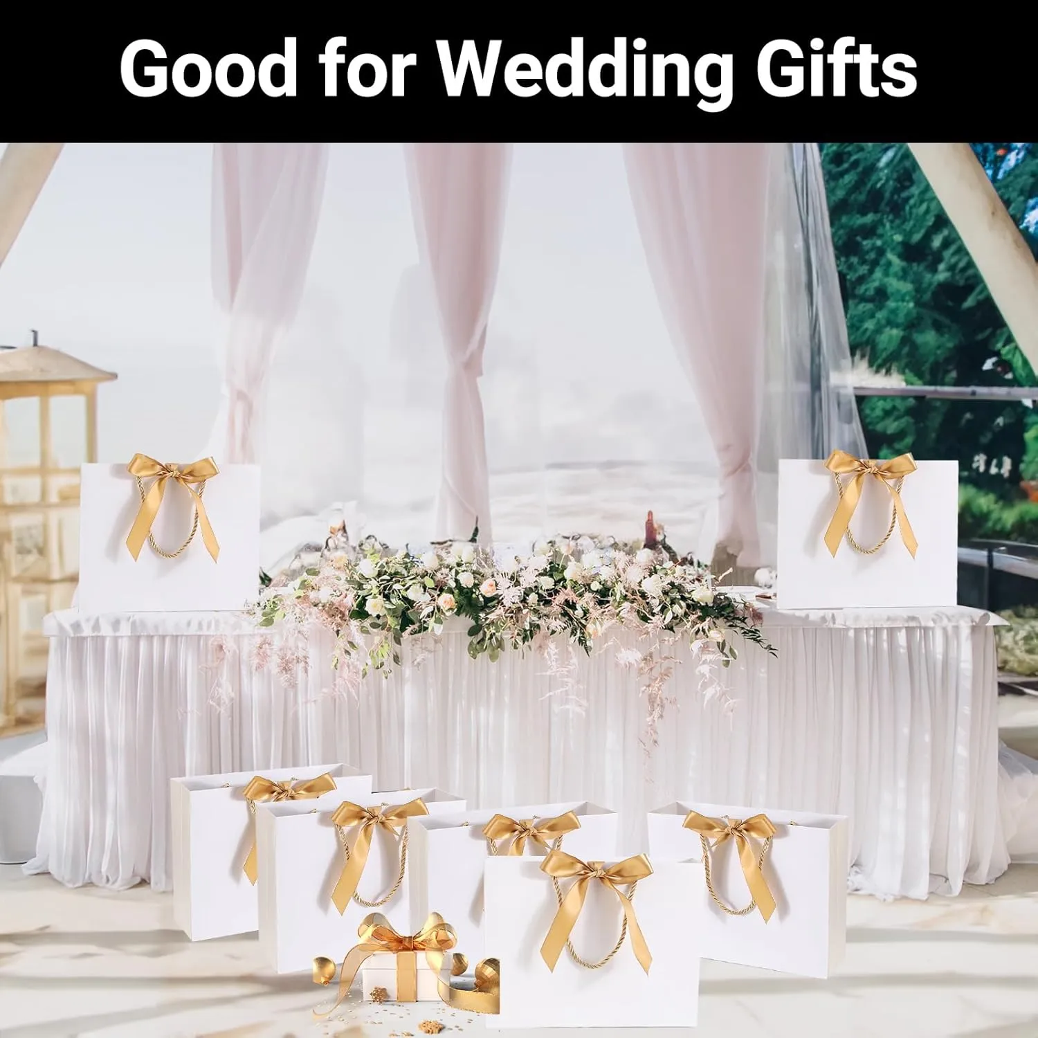 EUSOAR White Thank You Gift Bags with Handles，20pcs 10.6"x3.1"x8.3" Gift Bags with Ribbon Wedding Favor Bags, Gift Wrap Treat Bags Bulk for Wedding,Party Favors,Grocery,Baby Showers, Birthdays