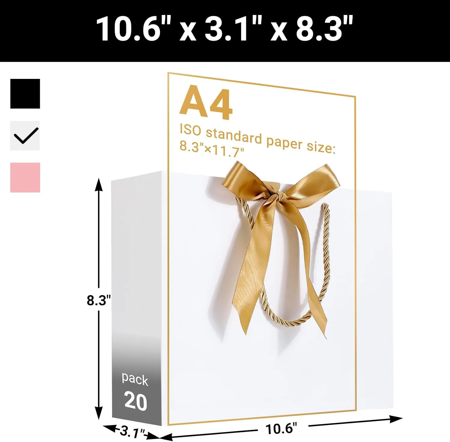 EUSOAR White Thank You Gift Bags with Handles，20pcs 10.6"x3.1"x8.3" Gift Bags with Ribbon Wedding Favor Bags, Gift Wrap Treat Bags Bulk for Wedding,Party Favors,Grocery,Baby Showers, Birthdays