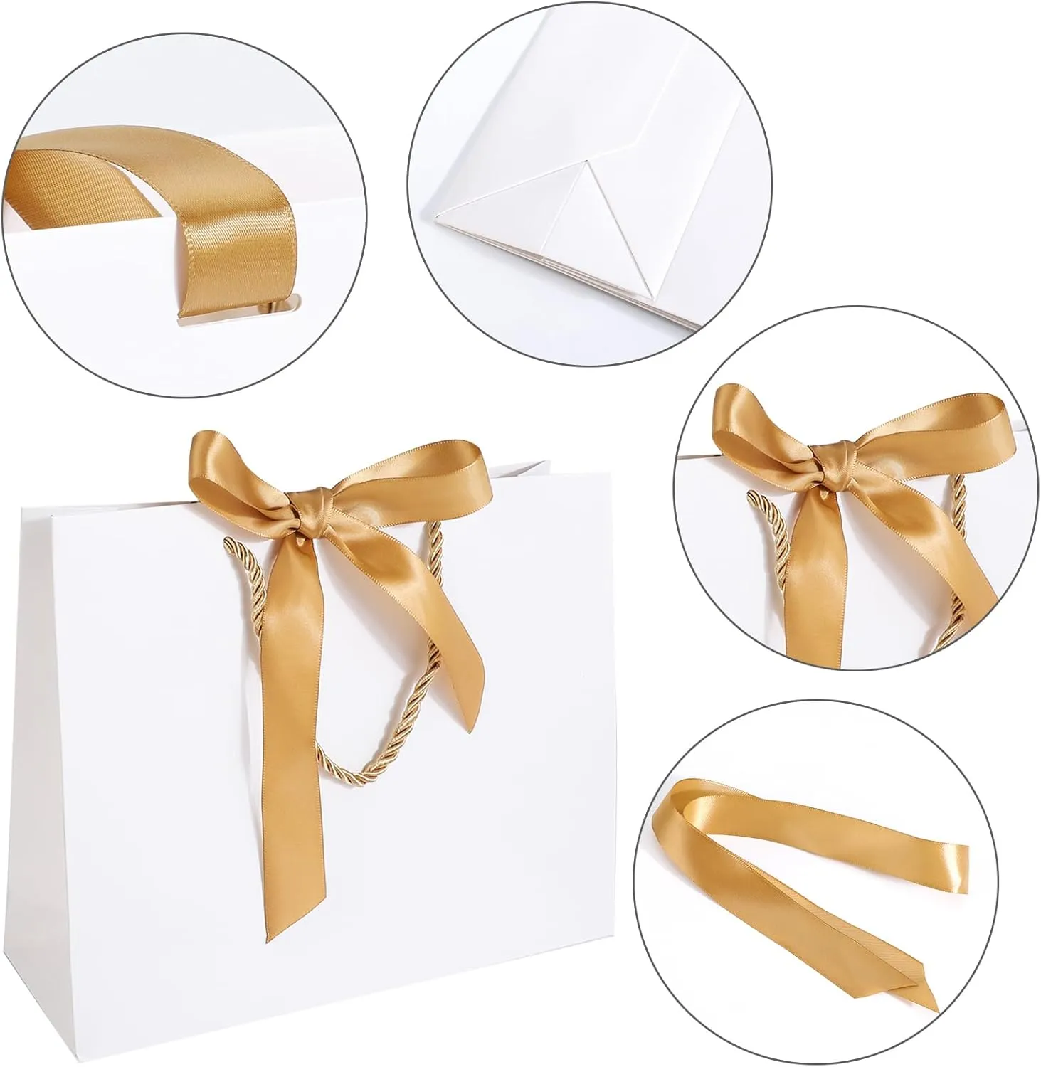 EUSOAR White Thank You Gift Bags with Handles，20pcs 10.6"x3.1"x8.3" Gift Bags with Ribbon Wedding Favor Bags, Gift Wrap Treat Bags Bulk for Wedding,Party Favors,Grocery,Baby Showers, Birthdays
