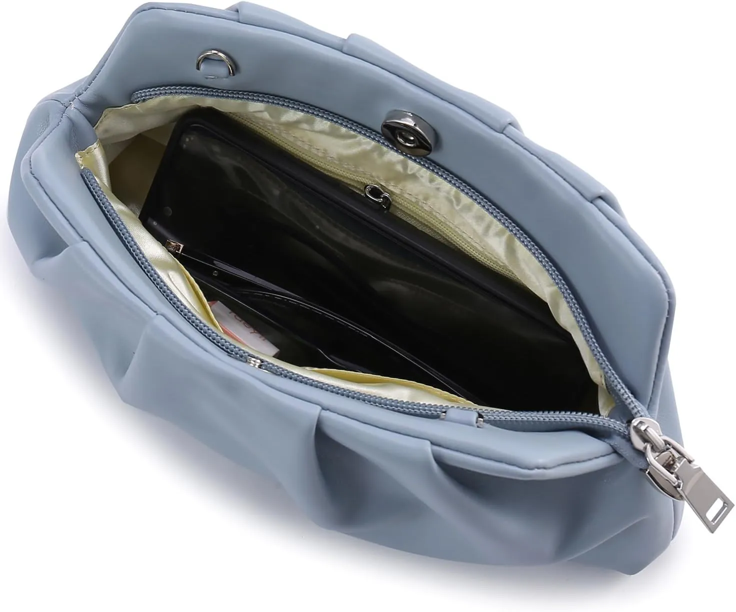 Evening Bag for Women Ruched Clutch Purse Detachable Metal Chain Crossbody Bag