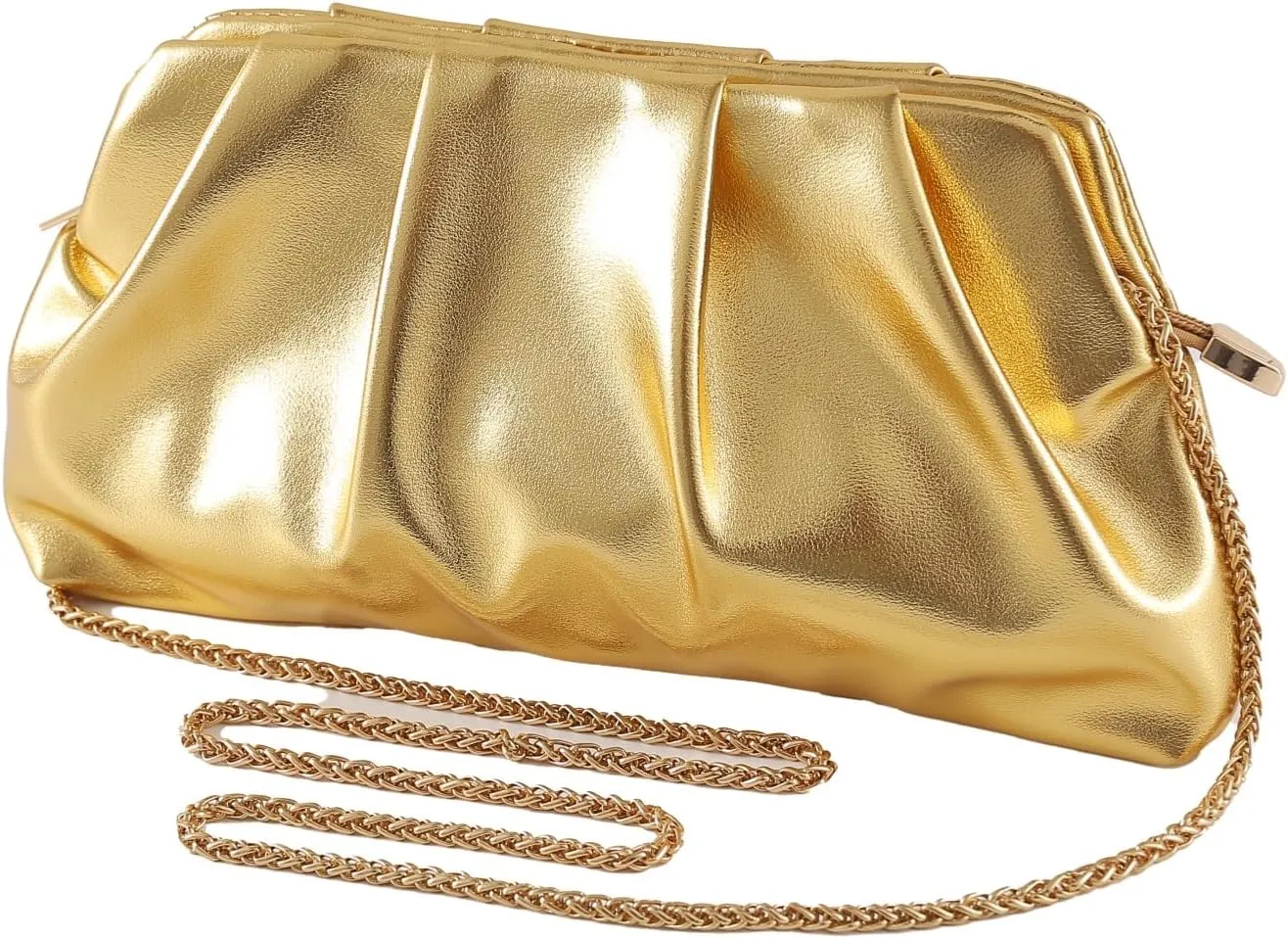 Evening Bag for Women Ruched Clutch Purse Detachable Metal Chain Crossbody Bag