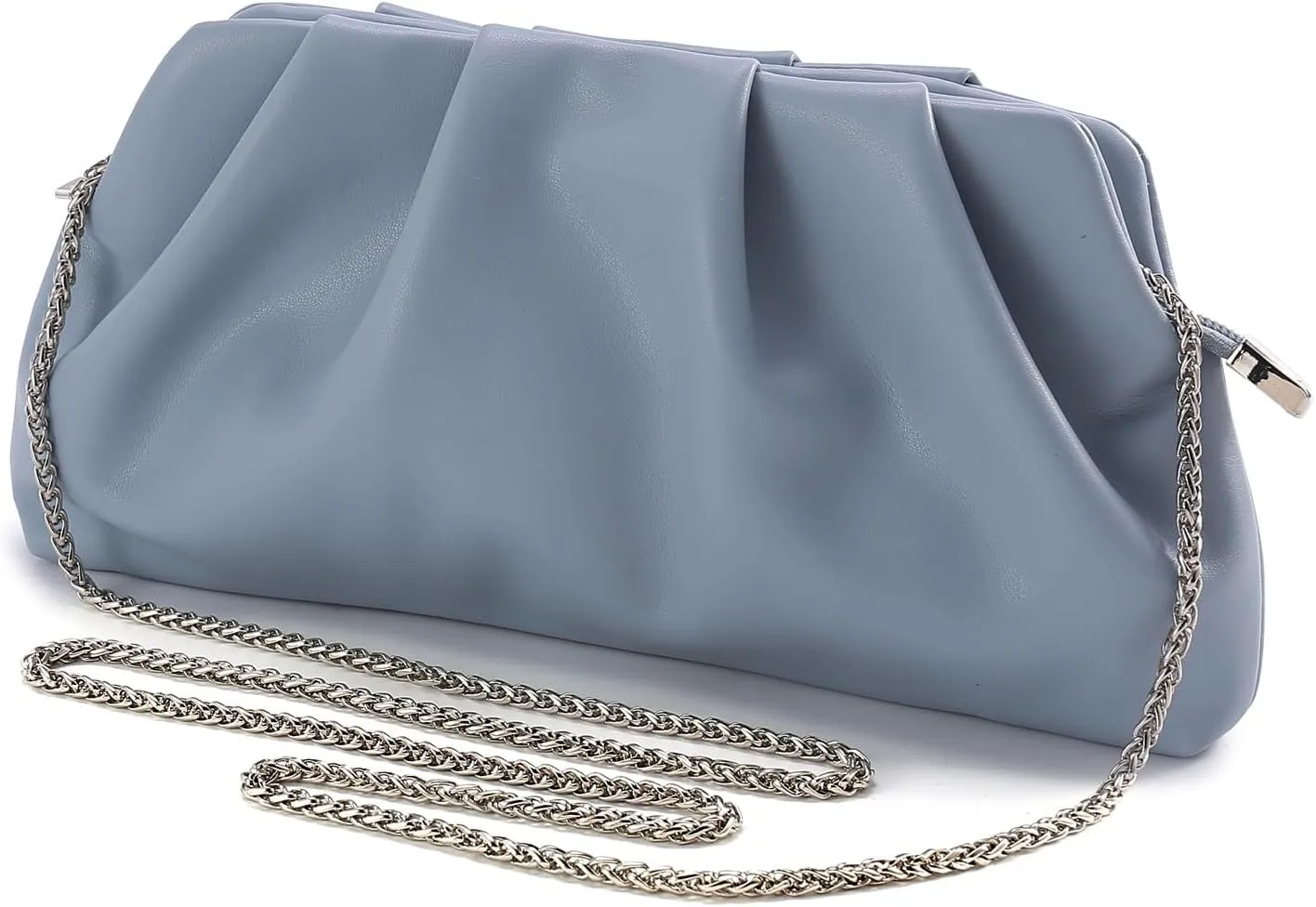 Evening Bag for Women Ruched Clutch Purse Detachable Metal Chain Crossbody Bag